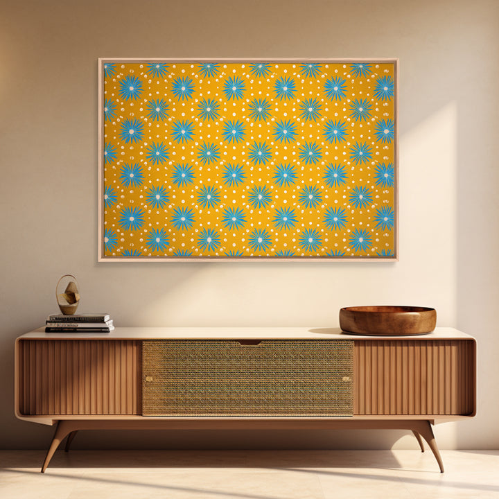 Mustard Teal Atomic Starburst Pattern Wall Art, Mid Century Modern Decor, Retro 1960s Poster, Yellow Wall Art, MCM Geometric Print