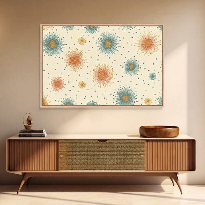 Teal Orange Starburst Pattern Wall Art, Mid Century Modern Decor, Retro Atomic Poster, Cream Wall Decor, MCM Geometric Art Print