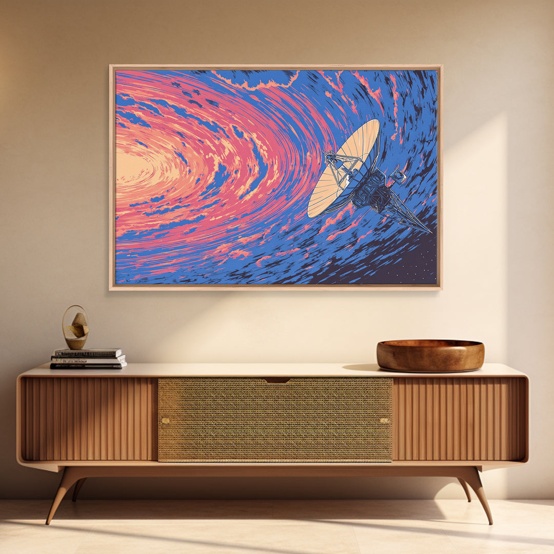 Pink Blue Cosmic Vortex Satellite Wall Art, Retro Futurism Space Poster, Modern Abstract Art Print, Sci Fi Office Wall Decor