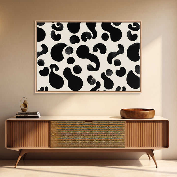 Black Cream Amoeba Shapes Wall Art, Minimalist Abstract Art, Modern Geometric Art Print, Retro Wall Decor, Bold MCM Decor