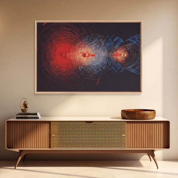 Red And Blue Cosmic Wave Canvas Print, Abstract Sci Fi Rings, Midcentury Modern Wall Art, Space Poster For Modern Home Decor