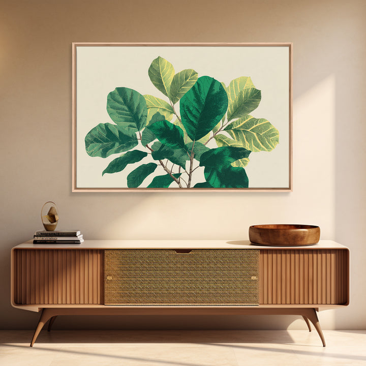 Lush Green Fiddle Leaf Fig Wall Art, Botanical Midcentury Modern Decor, Nature Canvas Print For Living Room Or Office Decor