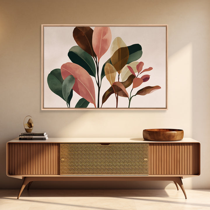 Soft Pink Brown Abstract Leaves Wall Art, Botanical Modern Art Print, Midcentury Home Decor For Bedroom Or Living Room Decor