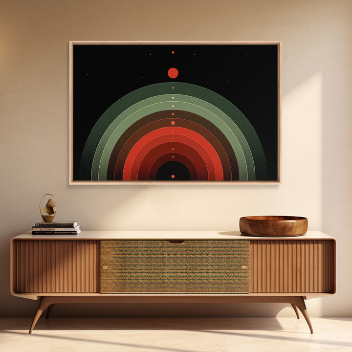 Red Planet Arc Canvas Print, Midcentury Modern Abstract Art, Atomic Geometric Wall Decor, Space Retro Poster For Home Decor