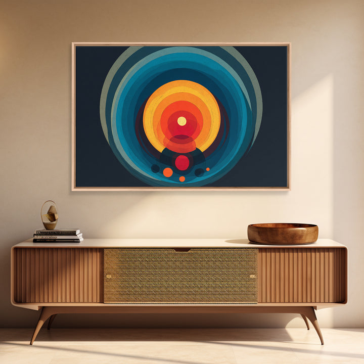 Teal Orange Circular Target Wall Art, Midcentury Modern Geometric Abstract, Bold Modern Decor, Retro Canvas Print For Office