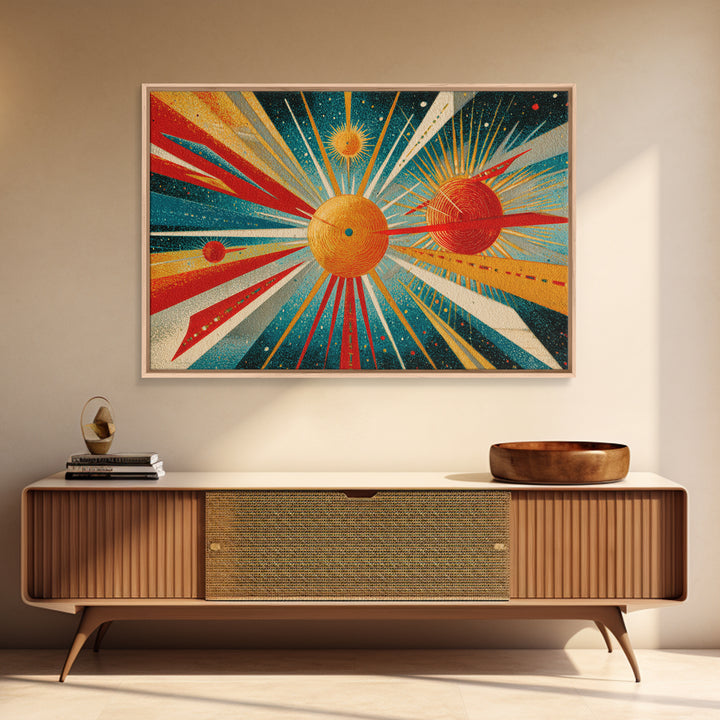 Retro Planetary Orbit Wall Art, Mid Century Modern Art Print, Atomic Space Poster, Orange Teal Geometric Decor, Cosmic Retro Art