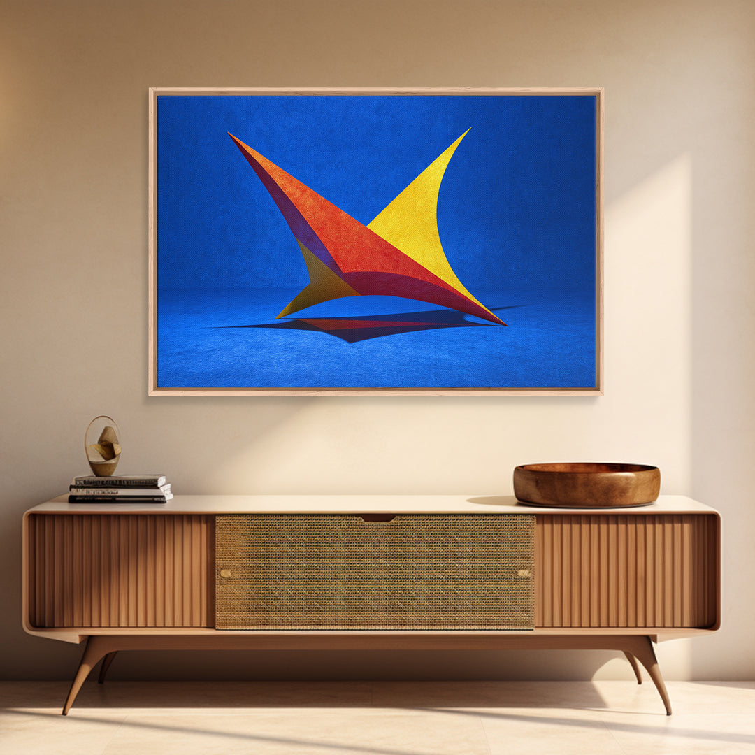Minimal Kinetic Sculpture Canvas Print, Blue Modern Abstract Art, Midcentury Modern Wall Art, Bold Geometric Home Decor Print