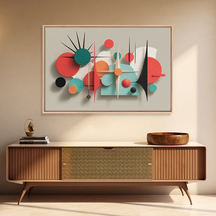 Coral Teal Geometric Wall Art, Modern Abstract Sculpture Canvas Print, Midcentury Modern Decor, Retro MCM Home Decor Print