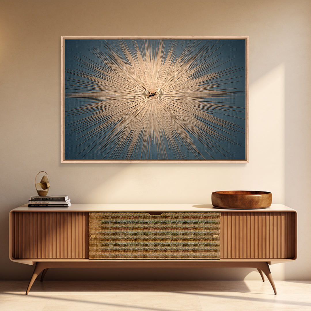 Gold Atomic Sunburst Clock On Teal Wall Art, Mid Century Modern Decor, Retro Modern Poster, MCM Living Room Art Print, Home Decor