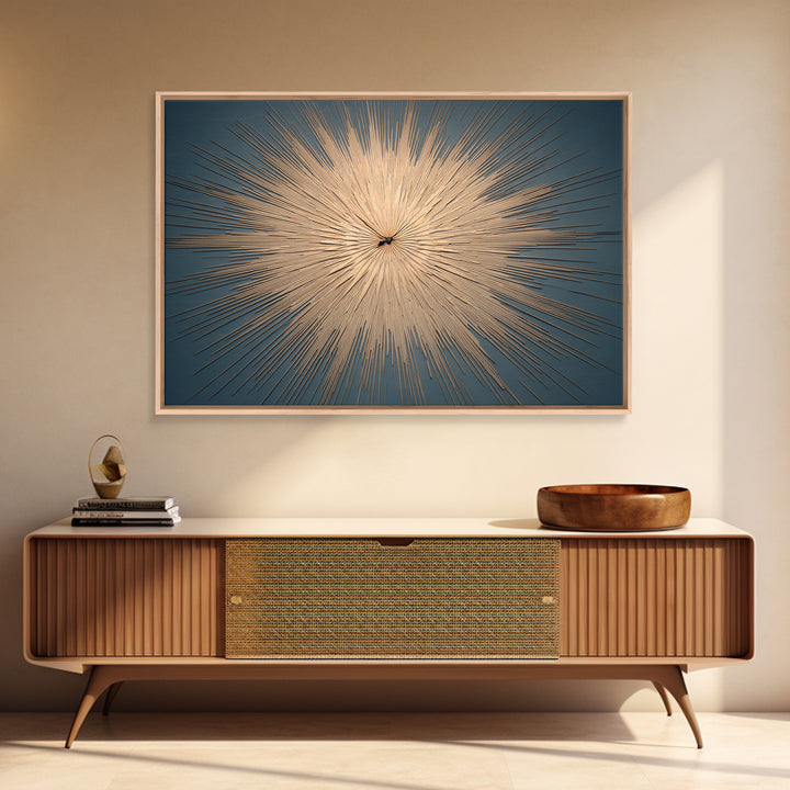 Gold Atomic Sunburst Clock On Teal Wall Art, Mid Century Modern Decor, Retro Modern Poster, MCM Living Room Art Print, Home Decor