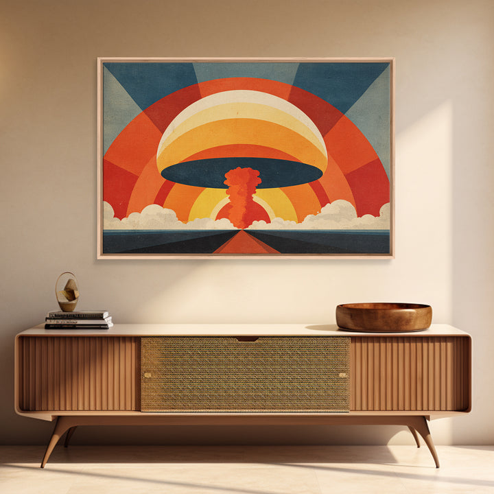 Retro UFO Mushroom Cloud Canvas Print, Midcentury Sun Poster, Atomic MCM Wall Decor, Orange Geometric Modern Art, Sci Fi Wall Art
