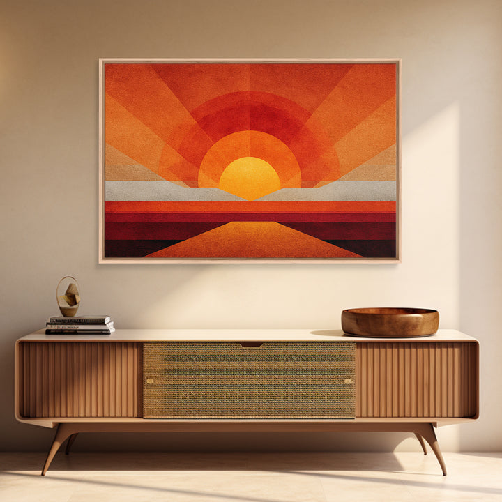 Orange Desert Sun Road Wall Art, Midcentury Modern Poster, Abstract Geometric Landscape, Burnt Orange Home Decor, Canvas Print