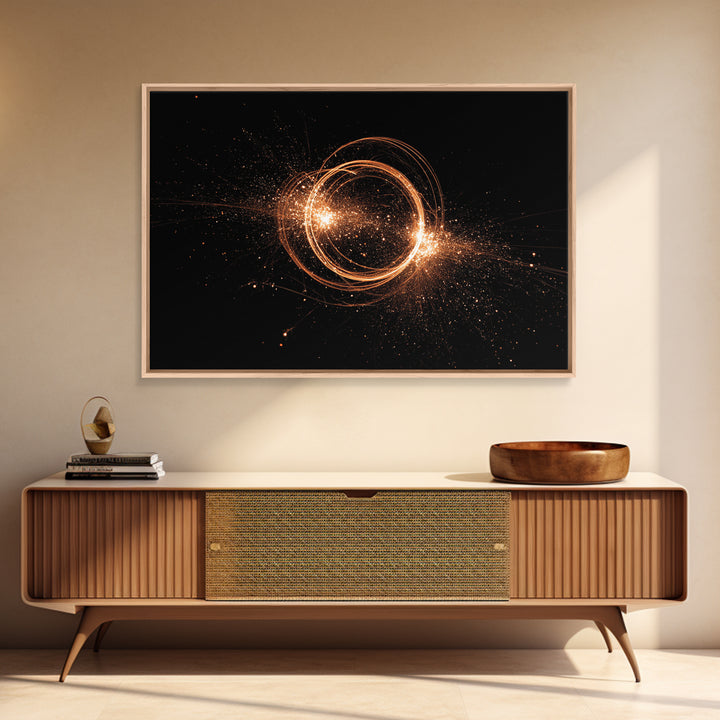 Orange Cosmic Energy Ring Wall Art, Modern Abstract Art Print, Space Abstract Art, Retro Wall Decor, Framed Canvas Print