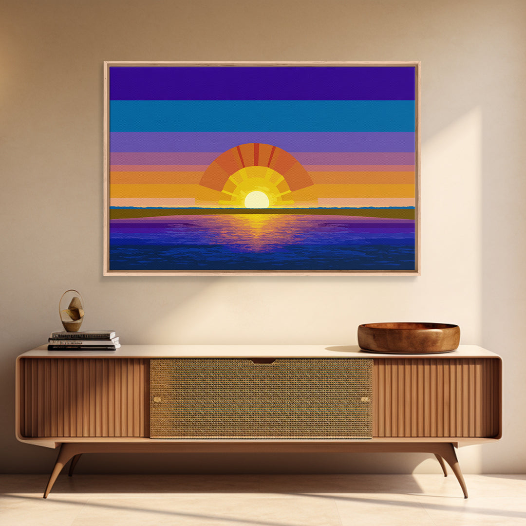 Geometric Ocean Sunset Wall Art, Midcentury Modern Art Print, Colorful Retro Wall Decor, Coastal Living Room Poster Gift