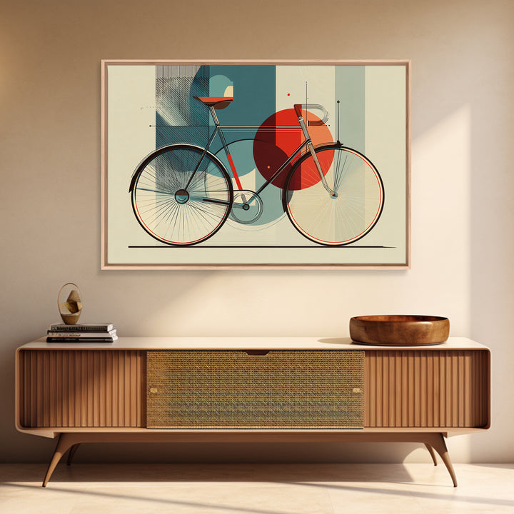 Abstract Bicycle Canvas Print, Midcentury Modern Wall Art, Geometric Bike Poster, Retro Home Decor For Cycling Lovers Gift