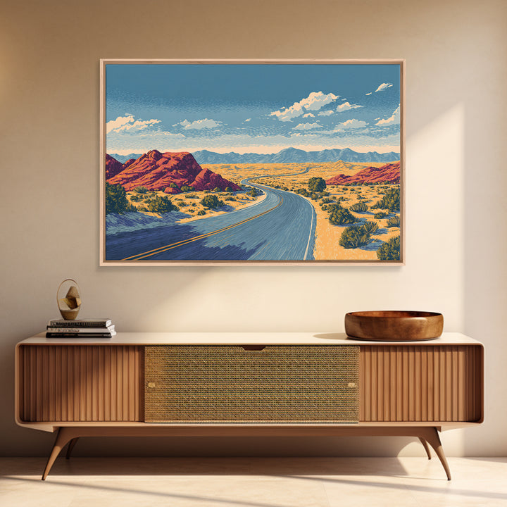 Red Rock Desert Highway Canvas Print, Midcentury Modern Art, Retro Travel Poster, Southwestern Decor, Scenic Wall Decor Gift