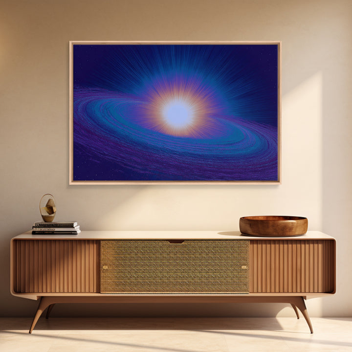 Radiant Cosmic Galaxy Ring Wall Art, Retro Sci Fi Space Poster, Blue Purple Modern Abstract Art, Mid Century Decor Print