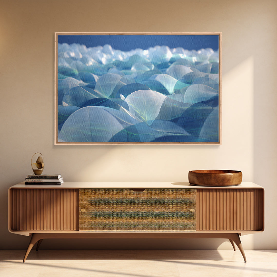 Blue Translucent Dome Landscape Abstract Canvas Print, Modern Wall Art, Cool Minimalist Ocean Ice Blue Bedroom Decor Poster