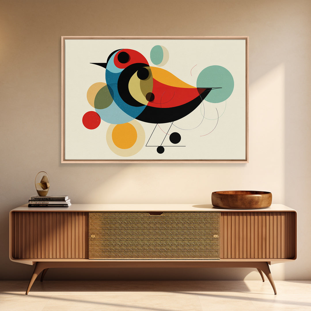 Abstract Midcentury Bird Wall Art, Colorful Circle Shapes Poster, Modern Geometric Art Print, Playful Retro Nursery Home Decor