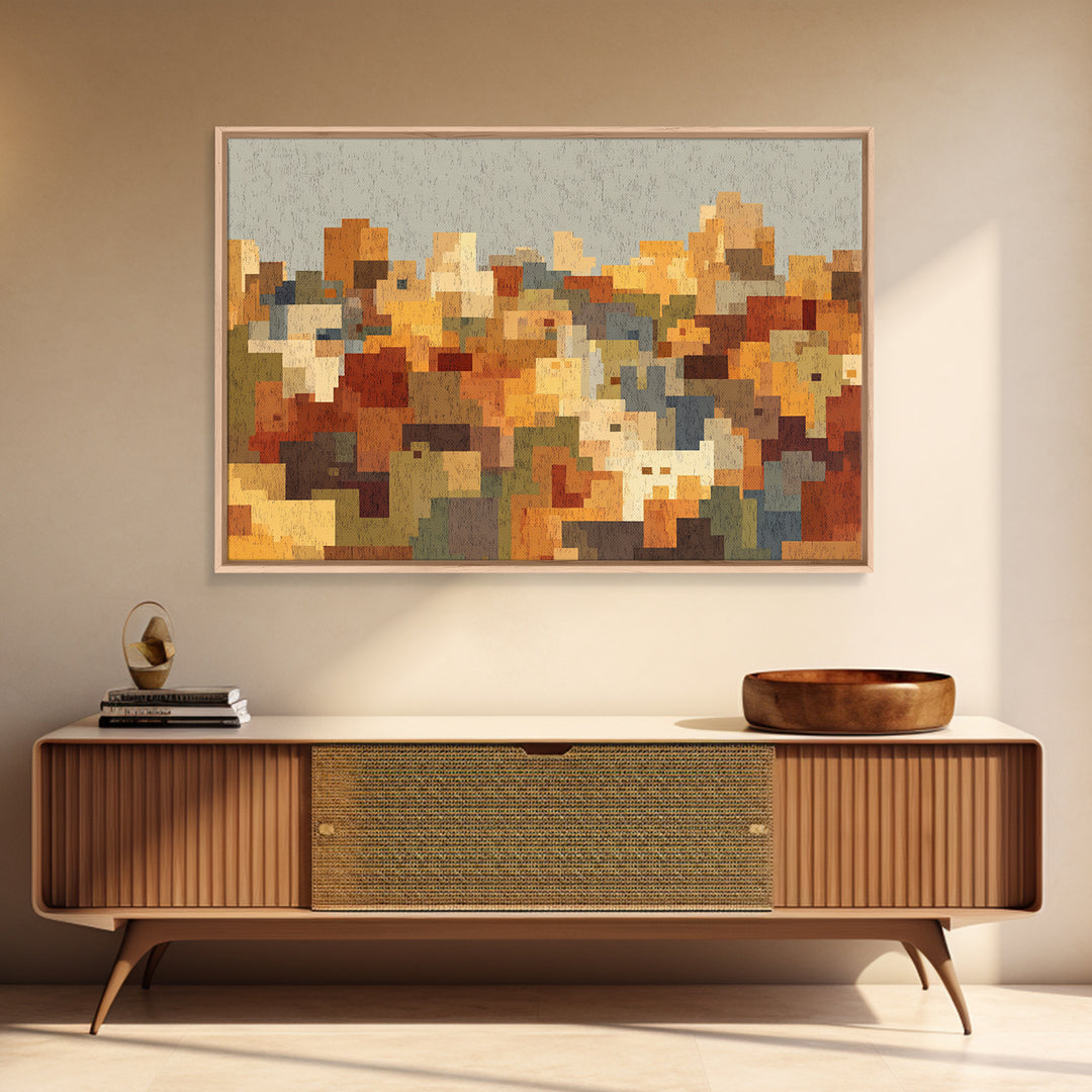 Warm Abstract City Blocks Wall Art, Mid Century Modern Decor, Geometric Urban Landscape Print, Colorful Home Office Poster