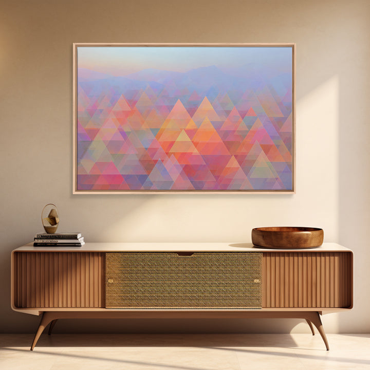 Pastel Triangle Mountain Landscape Wall Art, Geometric Abstract Art, Midcentury Modern Living Room Decor, Colorful Canvas Print