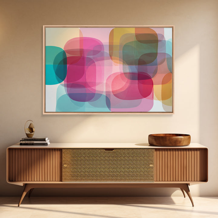 Colorful Translucent Rounded Rectangle Abstract Wall Art, Modern Geometric Art Print, Pink Teal Bauhaus Home Decor Poster