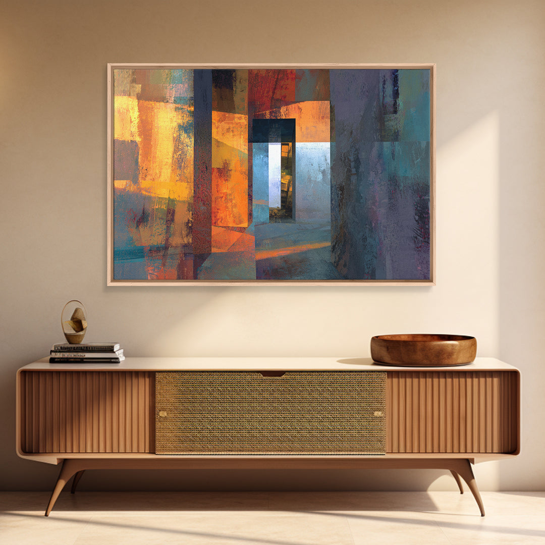 Orange Teal Abstract Doorway Wall Art, Midcentury Modern Art, Geometric Wall Decor, Modern Abstract Art, Living Room Decor