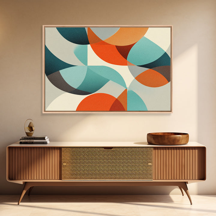 Orange Teal Circle Abstract Wall Art, Midcentury Modern Art, Geometric Shapes Art, Modern Art Print, Retro Wall Decor, Home Decor