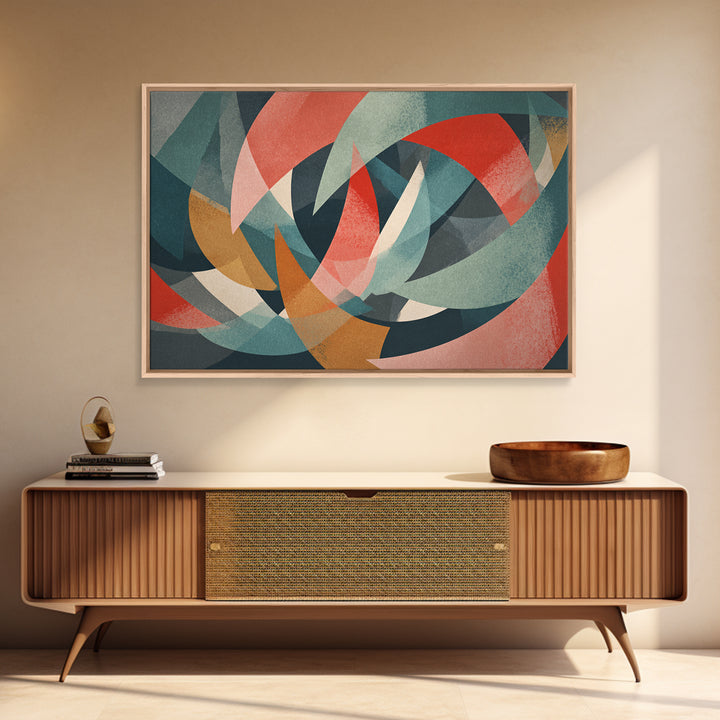 Dynamic Red Teal Abstract Canvas Print, Midcentury Abstract, Geometric Wall Art, Modern Art Print, Bold MCM Wall Decor, Statement Piece