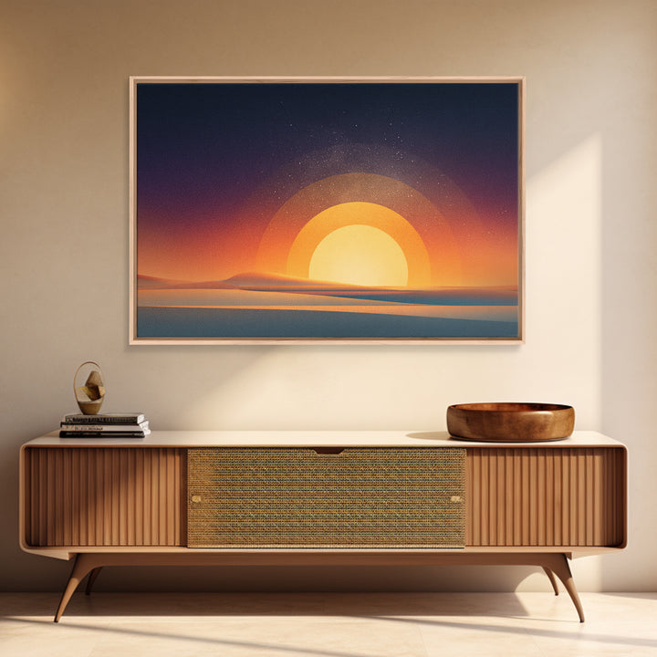 Orange Desert Sun Wall Art, Retro Modern Poster, Minimalist Landscape Print, Midcentury Decor, Warm Abstract Wall Decor Art