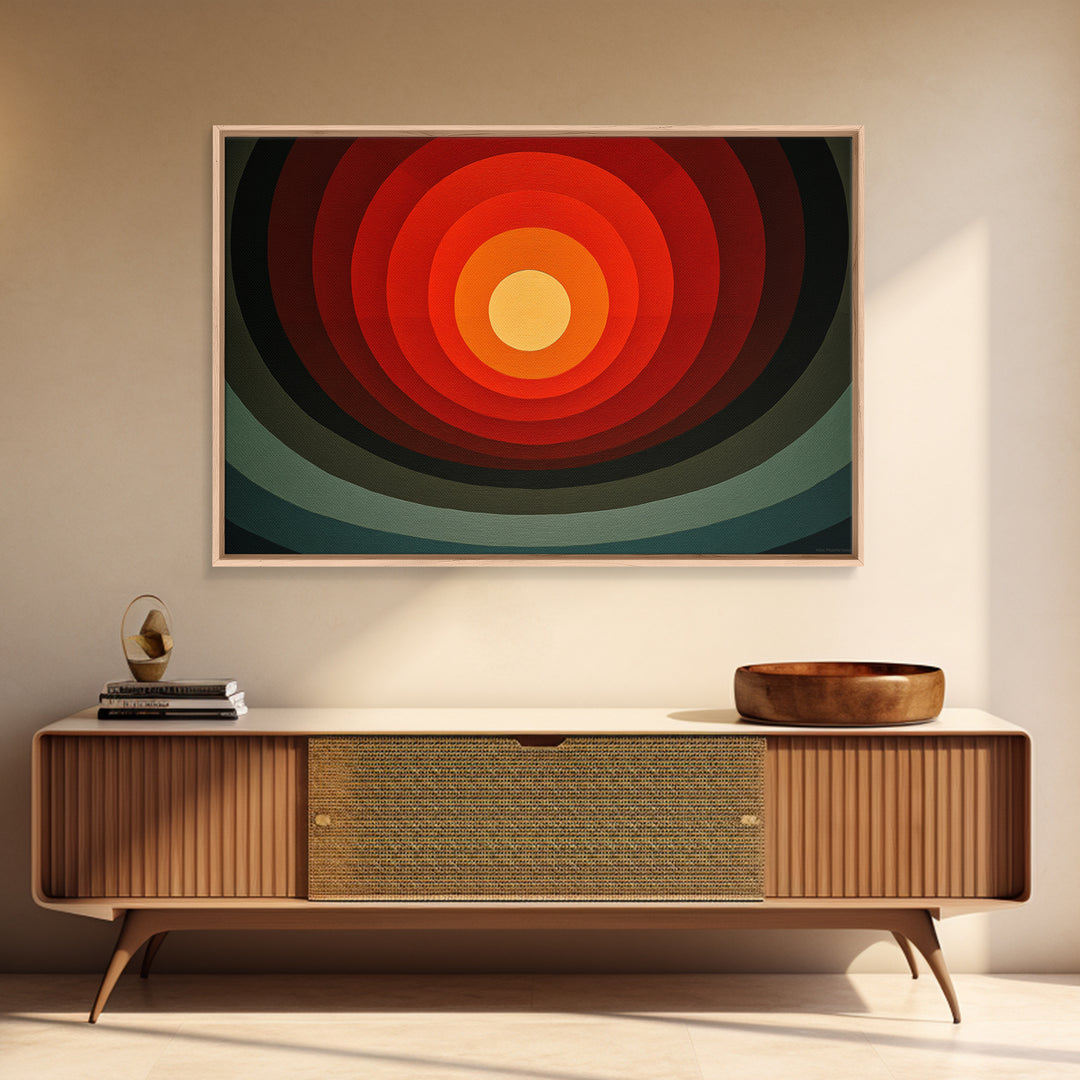 Hard Edge Red Orange Target Canvas Print, Midcentury Modern Wall Art, Retro Geometric Poster For Office Home Decor MCM Style