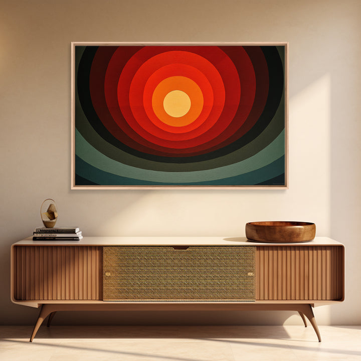 Hard Edge Red Orange Target Canvas Print, Midcentury Modern Wall Art, Retro Geometric Poster For Office Home Decor MCM Style