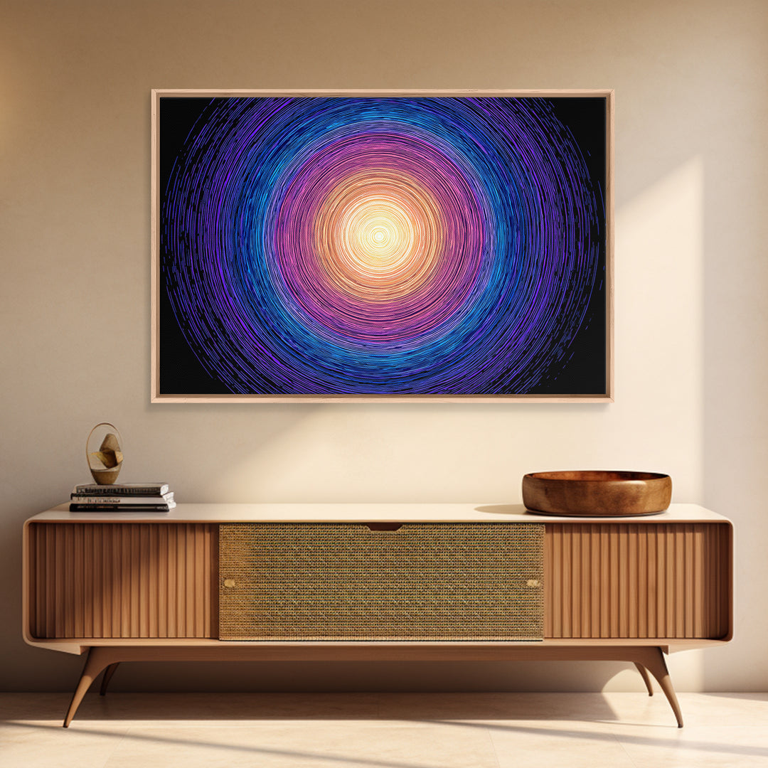 Vibrant Purple Blue Concentric Spiral Wall Art, Midcentury Modern Abstract Art Print, Geometric Retro Decor For Living Room