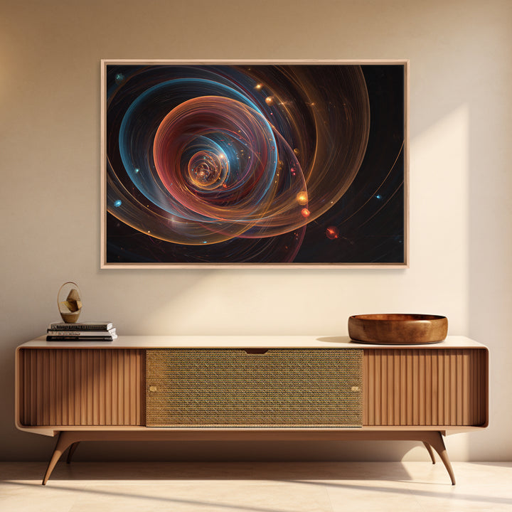 Cosmic Orbital Spiral Framed Canvas Print, Modern Abstract Art, Space Abstract Art Decor, Sci Fi Wall Art For Home Office