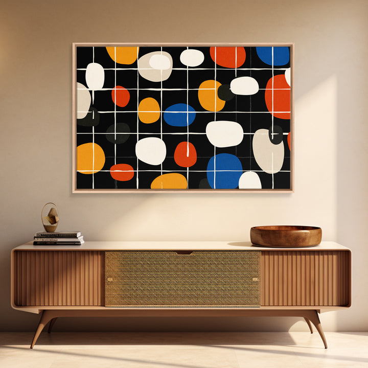 Atomic Oval Grid Wall Art, Orange Blue Midcentury Canvas Print, Retro Modern Geometric Decor For Kitchen Or Office Gallery Wall