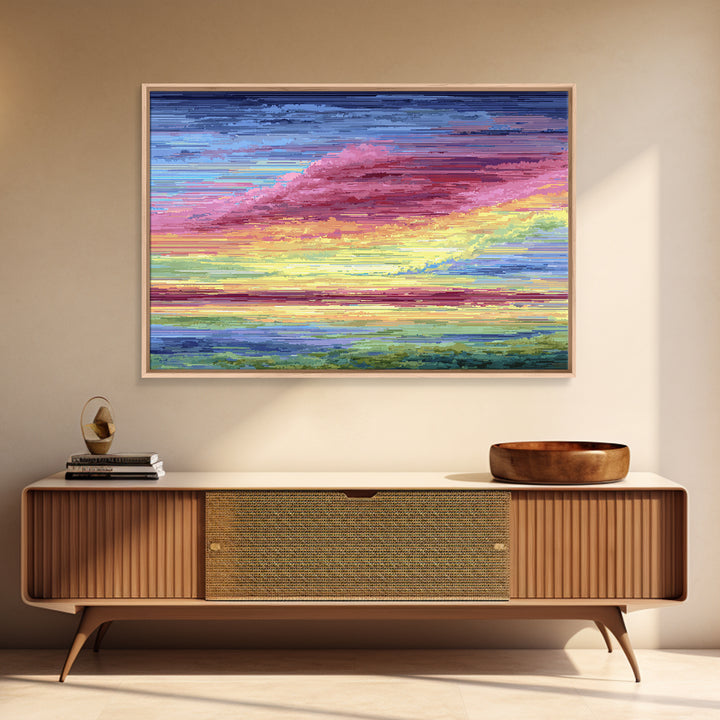 Vibrant Pink Yellow Sunset Clouds, Modern Wall Art, Bright Abstract Art Print, Colorful Living Room Decor Canvas Print Poster