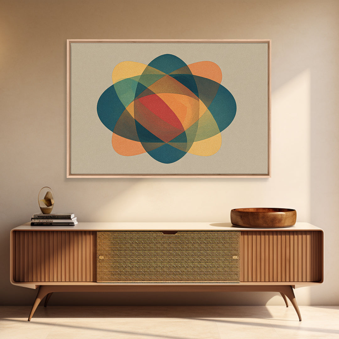 Translucent Atomic Orbit Abstract, Midcentury Modern Wall Art, Geometric Shapes Poster, Retro MCM Home Decor Canvas Print