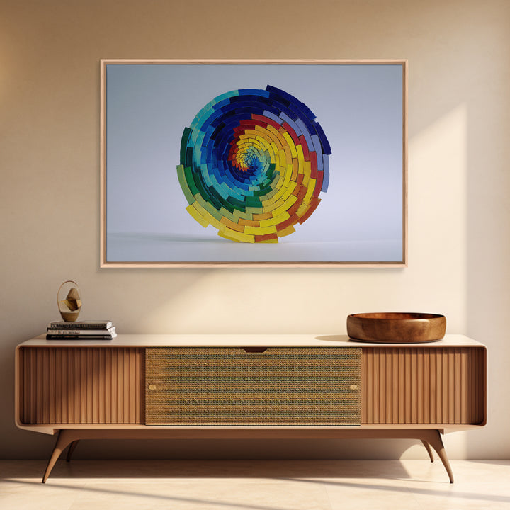 Rainbow Spiral Modern Sculpture Canvas Print, Midcentury Modern Geometric Wall Art, Colorful MCM Statement Piece Decor Gift