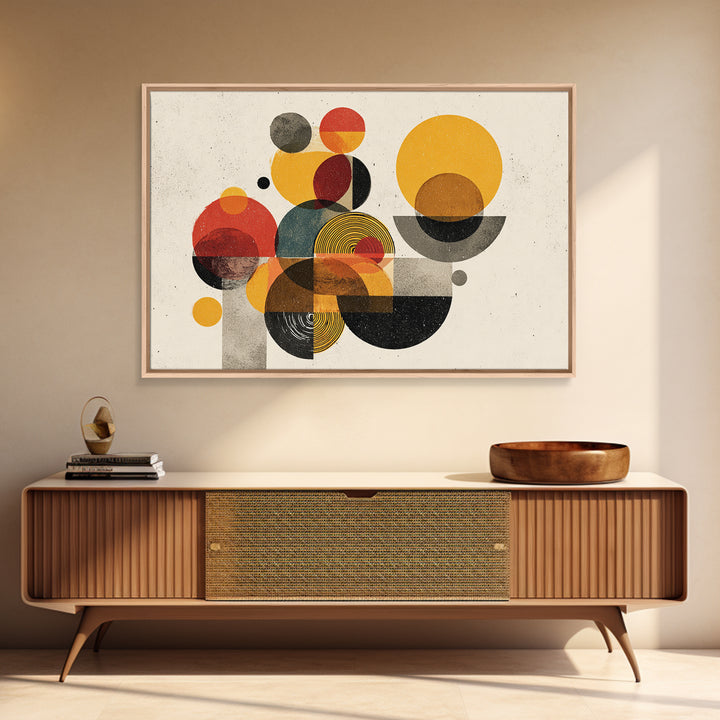 Warm Bauhaus Circles Canvas Print, Midcentury Modern Wall Art, Geometric Abstract Art, Retro Orange Black Home Decor Print Gift