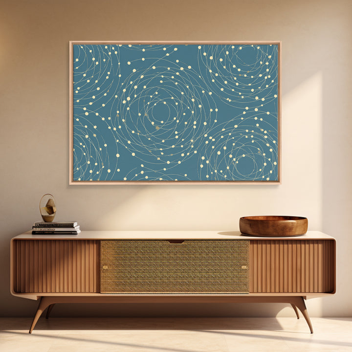 Teal Spiral Orbit Abstract Wall Art, Midcentury Modern Geometric Print, Atomic Pattern, Blue Minimalist Decor For Office