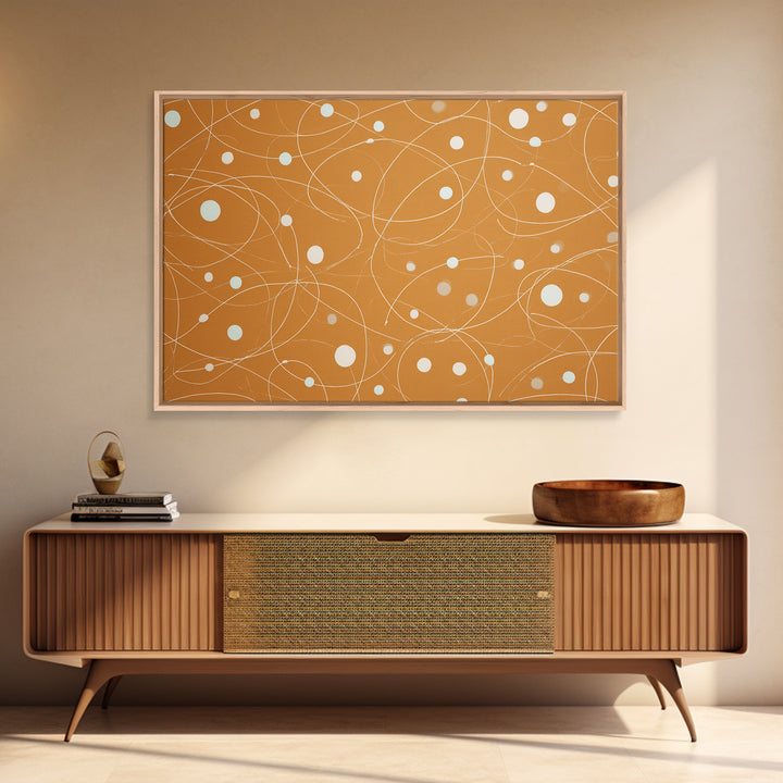 Burnt Orange Orbit Line Wall Art, Midcentury Modern Abstract Print, Minimal Atomic Pattern, Neutral Geometric Office Decor
