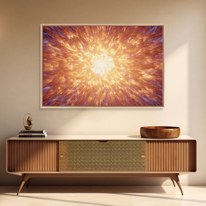 Fiery Cosmic Explosion Canvas Print, Bright Abstract Art, Orange Starburst Wall Art, Modern Space Poster, Statement Home Decor