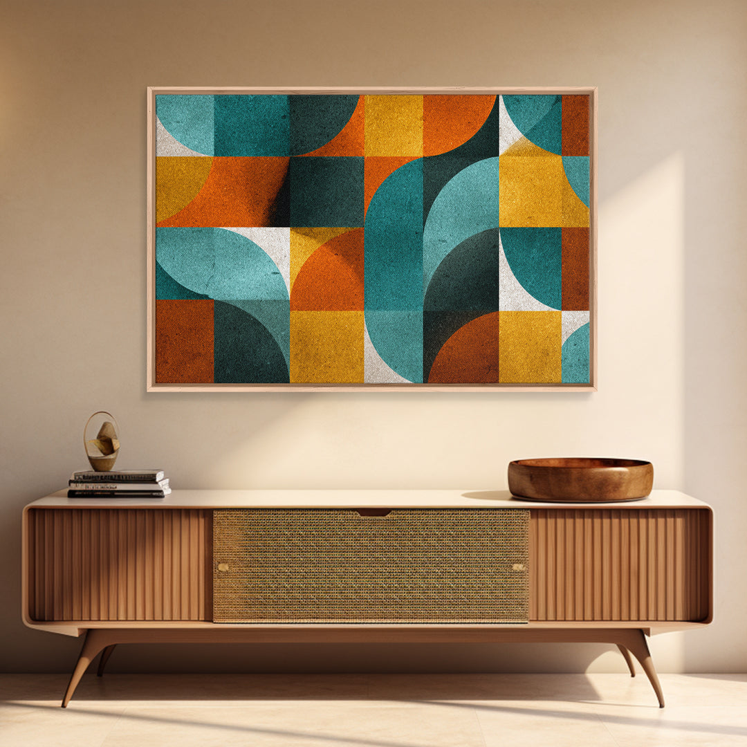 Teal Orange Mustard Geometric Arches Wall Art, Midcentury Modern Art Print, Retro MCM Decor, Abstract Living Room Poster