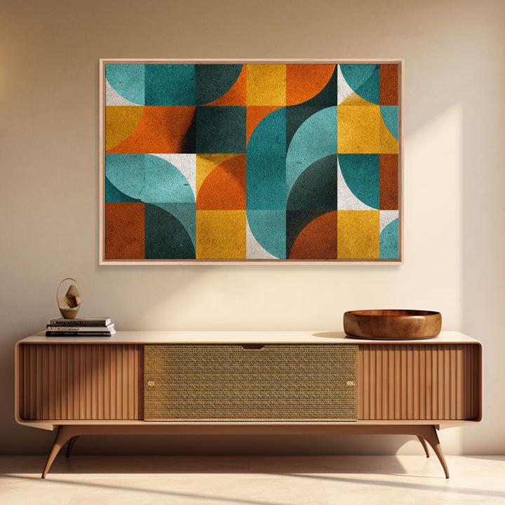 Teal Orange Mustard Geometric Arches Wall Art, Midcentury Modern Art Print, Retro MCM Decor, Abstract Living Room Poster