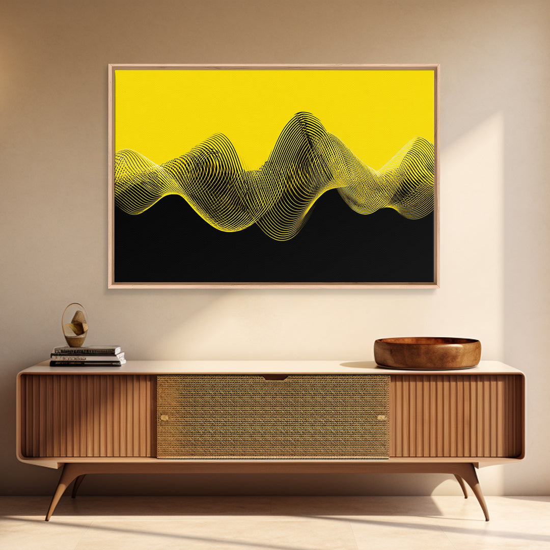 Yellow Black Waveform Wall Art, Minimalist Abstract Canvas Print, Modern Geometric Art, Office Decor, Statement Wall Decor