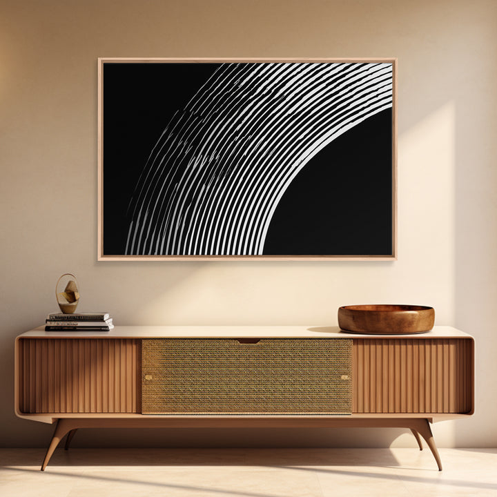 Black And White Concentric Arc Lines Wall Art, Minimalist Abstract Print, Modern Geometric Decor, Office Wall Decor, MCM Home Decor