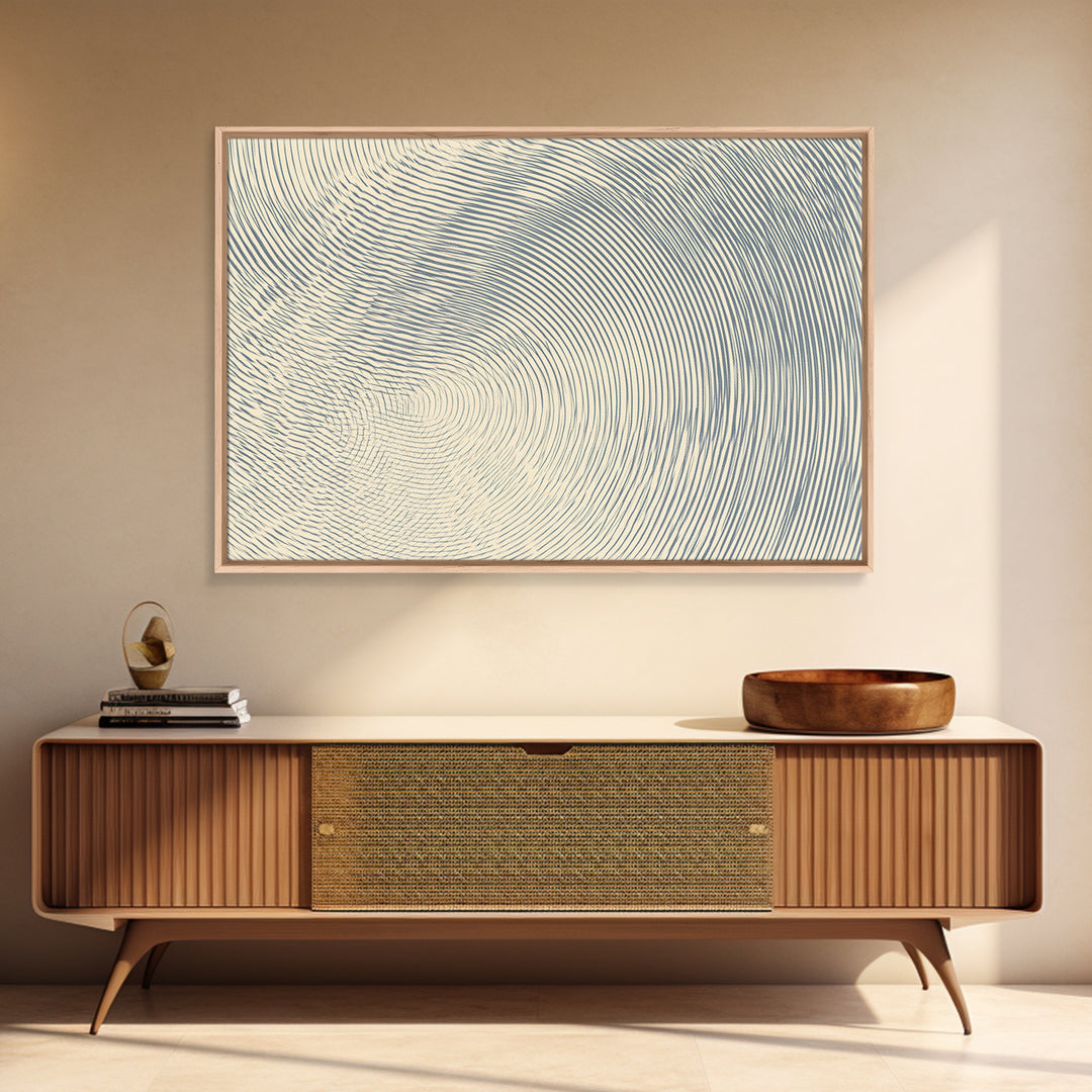 Ivory Blue Fingerprint Spiral Lines Canvas Print, Minimalist Abstract Art, Modern Geometric Wall Decor, Neutral Office Art