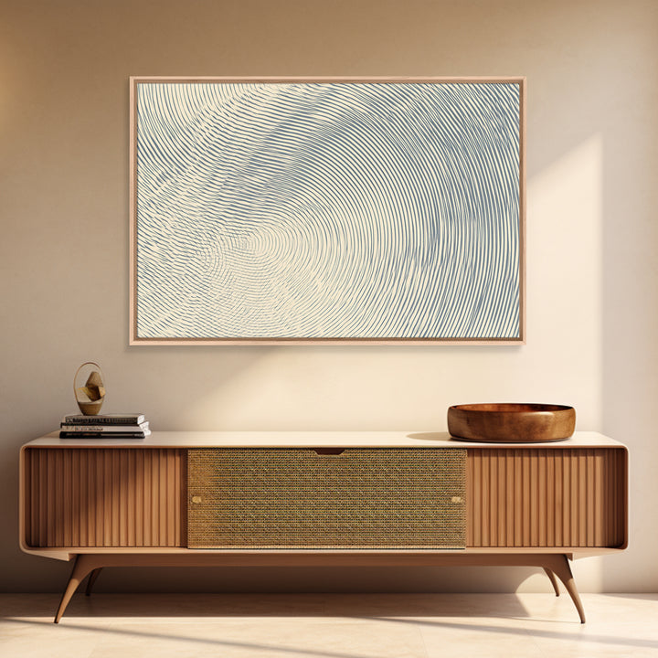 Ivory Blue Fingerprint Spiral Lines Canvas Print, Minimalist Abstract Art, Modern Geometric Wall Decor, Neutral Office Art