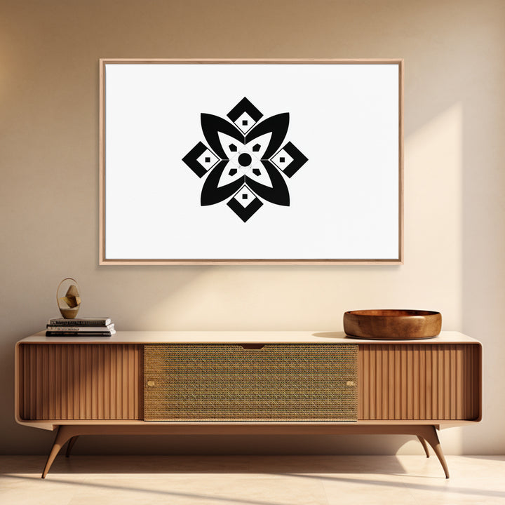 Black And White Geometric Flower Wall Art, Minimalist Art Print, Midcentury Modern Abstract Poster, Symmetrical Decor, Office Decor