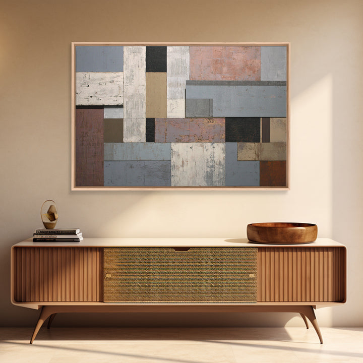 Neutral Gray Taupe Geometric Rectangle Wall Art, Modern Contemporary Abstract Print, Minimalist Office Decor For Living Room